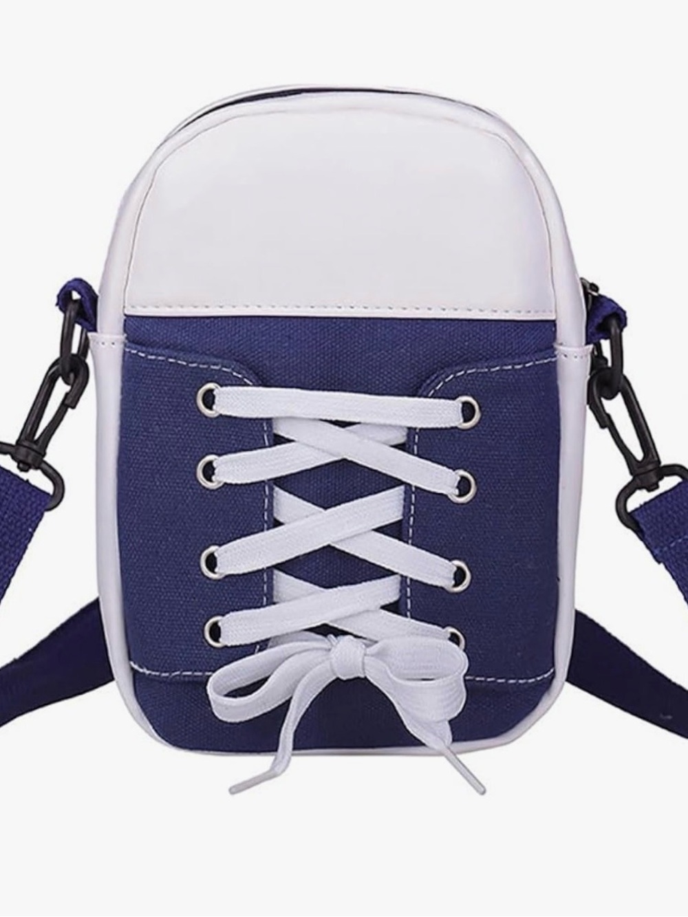 Shoelace Crossbody Bag Sneaker Style Canvas Purse Navy or Black Cute Trendy - Picture 6 of 8